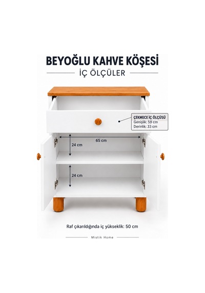 Beyoğlu Kahve Köşesi Çekmeceli 2 Kapaklı Çok Amaçlı Mutfak Dolabı Atlantik Çam Beyaz