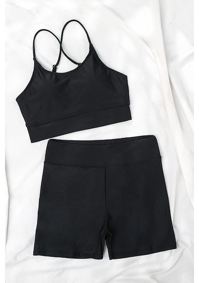 Angelsin Deniz Şortlu Sırtı Çapraz Tankini Bikini Takım 001
