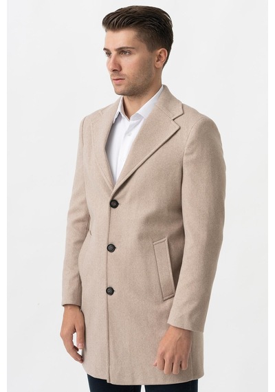 White Stone Ancona 4025-2 Düz Ceket Yaka Slim Fit Pamuklu Kaban K.Bej-K.Bej