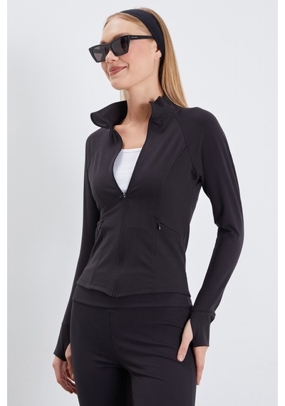 Fullamoda Parmak Geçirmeli Dalgıç Kumaş Slim Fit Ceket Siyah