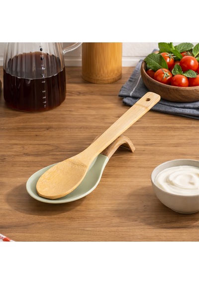 Porsima Pbt-718 Bambu Saplı Silikon Kirli Kepçe Kaşıklık Altlığı Kepçe Ve Kaşık Nihalesi Yeşil