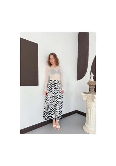 Verymoda Dama Desenli Puantiyeli Etek D3072002 Krem