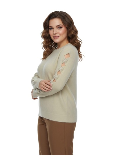 Lavella Kadın Kol Taşlı Modelli Sakallı Triko Kazak Bgl-st05077 Taş