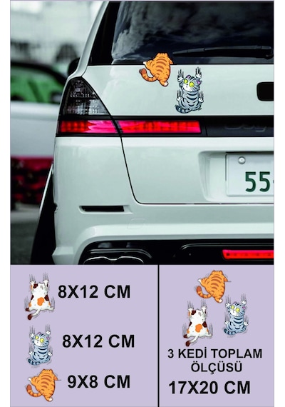 3d Sticker 3lü Çizen Kediler Oto Sticker, Motorsiklet, Kask, Laptop Sticker 17x20 Cm Oto Aksesuar