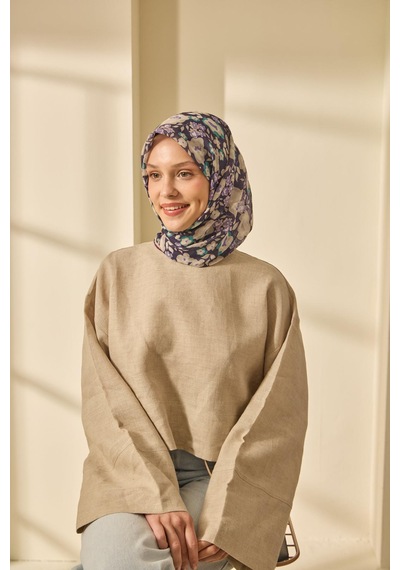 Silk Home Mine Desen Soft Pamuk Eşarp Patlıcan Moru