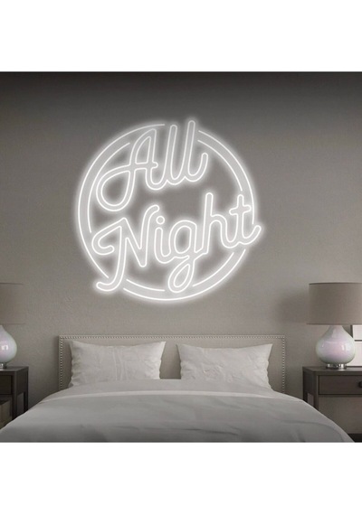 All Night Yazılı Neon Tabela Beyaz