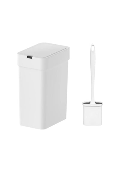Sensörlü Otomatik Slim Çöp Kovası 9 Lt + Duvara Asılabilir Beyaz Silikon Klozet Fırçası Beyaz