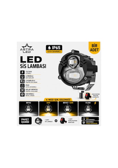 1 Adet Açma Kapama Anahtarlı Motosiklet Atv Utv Scooter Led Sis Farı Metal Kasa Yüksek Güçlü Delici