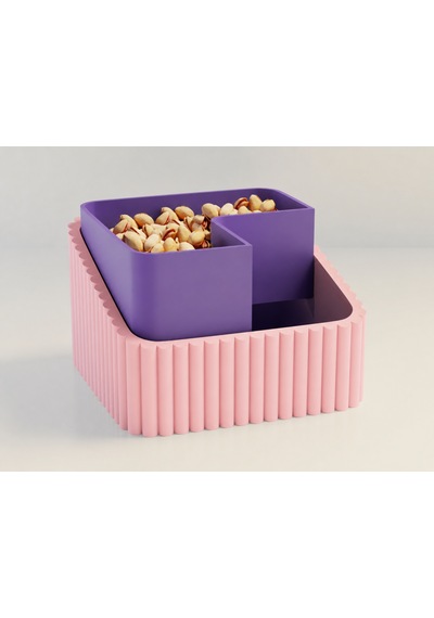 3d Baskı Fıstık Kasesi - Çift Hazneli Kabuk Ayırıcı Sunum Kasesi - Pembe Mor