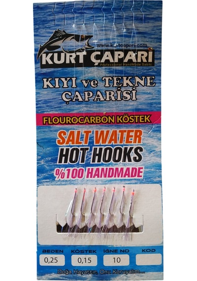 Kurt Çapari 10 Numara 7 İğneli Mor Kırçıllı 0.25 Beden 0.15 Kısa Köstek Standart