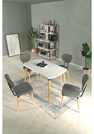 Vilinze Deniz Sandalye Argos Ahşap Mdf Sabit Mutfak Masası Takımı - 70x120 Cm Sigma Gri