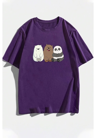 Unisex Kafadar Ayılar Tasarım Tshirt Mor