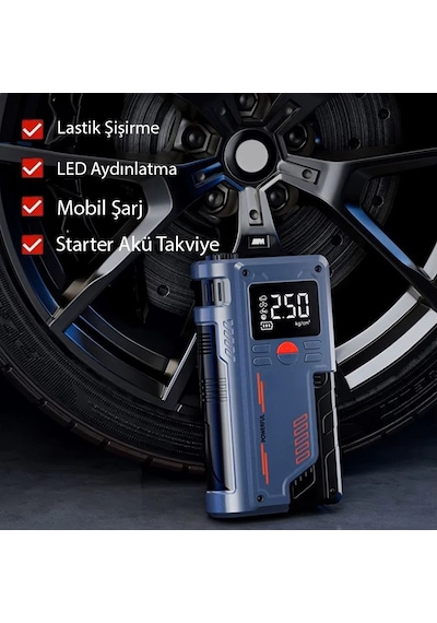 Ezere St-9631 Pro Taşınabilir Göstergeli Araç Lastik Şişirme Ve Starter Akü Takviye Seti- 5775 1