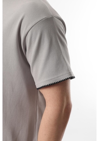 Madmext Boyalı Gri Nakış Detaylı Erkek Şort T-shirt Takım E7305 Boyalı Gri