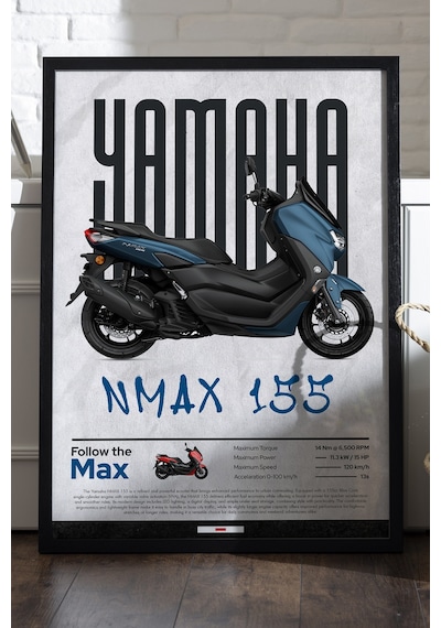 Nmax 155 Siyah Ahşap Çerçeveli Poster, Dekoratif Motosiklet Duvar Tablosu