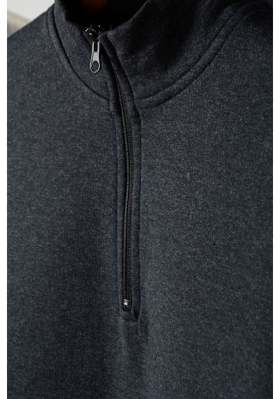 Terapi Men Erkek Füme Yarım Fermuarlı Basic Düz Sweatshirt Füme