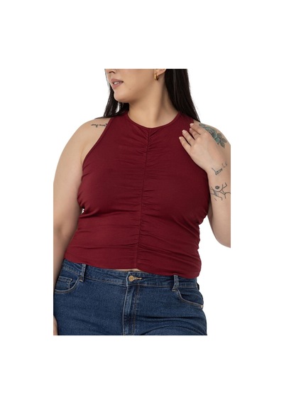 Disentis Büyük Beden Önü Ve Yanları Drapeli Halter Yaka Bordo Body-bordo Bordo