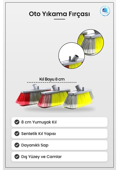 Oto Yıkama Fırçası Yumuşak Kıl 8 Cm Sentetik Dayanıklı Sap Araç D