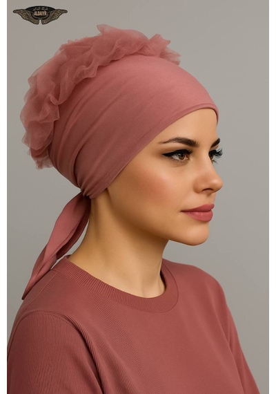 Aldaıyr Fırfır Bone Tesettür Bone Koyu Pudra
