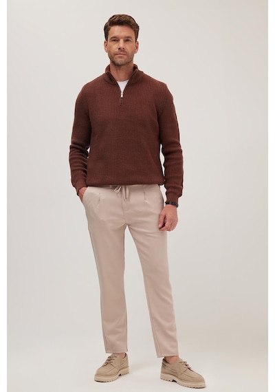 Tudors Erkek Slim Fit Dar Kesim Lastikli Bağcık Detaylı Taş Pantolon-38239 Taş