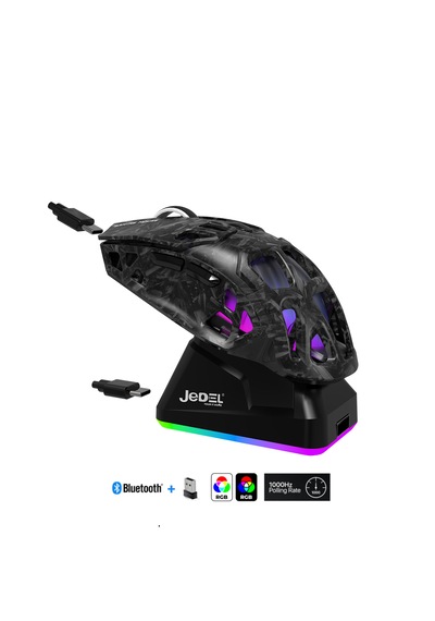Jedel Gwh-111 Siyah Rgb Şarj İstasyonlu 12.000 Dpı Gaming Oyuncu Mouse Bluetooth + 2.4g + Kablolu Gaming Mouse