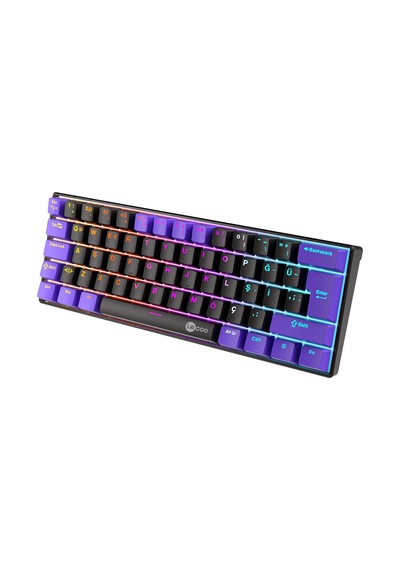Gk601 Pro Üç Modlu 62 Tuşlu Red Switch Hot Swap Mekanik Oyuncu Klavyesi Siyah Mor