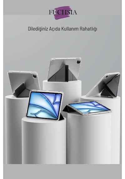 Apple Uyumlu iPad 11. Nesil A16 2025 11 İnç Kalem Bölmeli Standlı Fuchsia Tri Folding Tablet Kılıfı Tablet Kılıfı