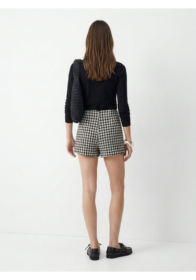 LTB Slim Fit Kare Desenli Mini Siyah Şort