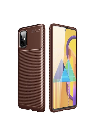 Newface Samsung Galaxy M51 Kılıf Auto Focus Karbon Kapak - Kahverengi