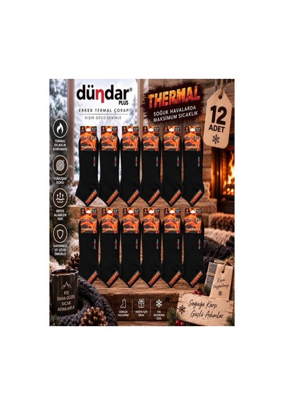 Dündar Çorap Erkek 12'li Thermal Patik Çorap Siyah