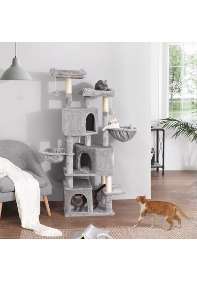 3 Mağaralı Büyük Kedi Ağacı Tırmalama Direği 164 Cm