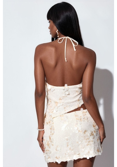 Hiccup Busem Pullu Halter Crop Üst Krem