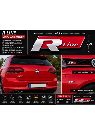 R Line Bagaj Logo Amblem Krom Kırmızı Premium Tasarım 0