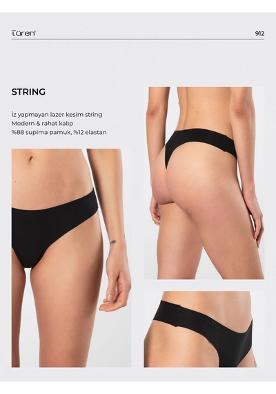Türen Kadın Lazer Kesim Pamuklu String Külot 912/siyah Siyah Türen Kadın Lazer Kesim Pamuklu String Külot 912/siyah Siyah