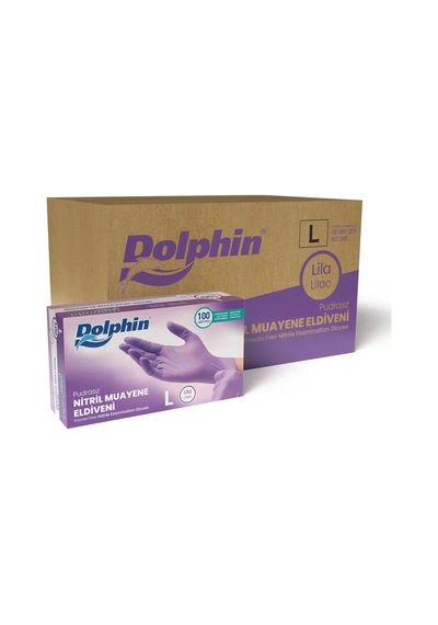 Dolphin Tek Kullanımlık Lila Nitril Eldiven - Muayne Eldiveni Large Büyük Boy - 100'lü 20 Paket