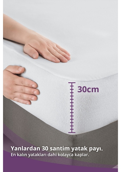 Su Sıvı Geçirmez Yatak Koruyucu Alez Yatak Alezi Çarşaf Mikro 100x200cm Fitted Baza+30cm