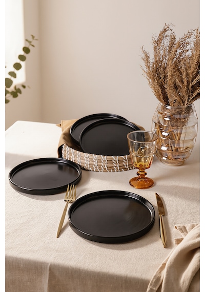 Keramika Mat Siyah Stackable Pasta Tabağı 21 Cm 4 Adet