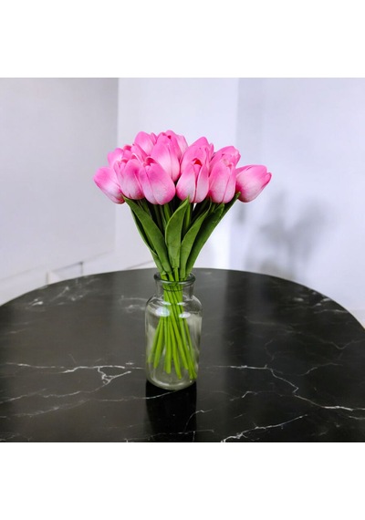 Yapay Çiçek Islak Lale Pembe Renkli 10 'lu Premium Pembe