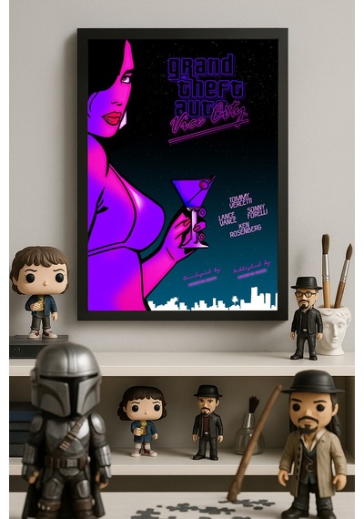 Gta Vice City Siyah Ahşap Çerçeveli Poster, Dekoratif Oyun Duvar Tablosu