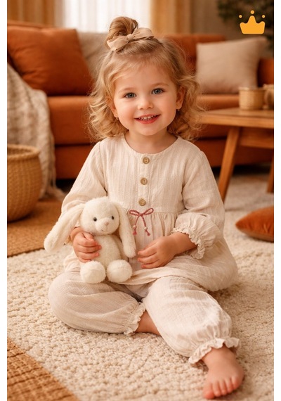 Babyhola Fiyonk Detay Bayramlık Kız Bebek Çocuk Alt Üst Takım Set 2002 Bronz