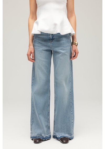 Sââde Kadın Yüksek Bel Wide Leg Jean Pantolon - Paça Detaylı Açık Mavi