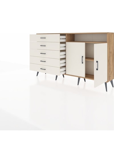 Arges Konsol 2 Raflı 5 Çekmeceli 2 Kapaklı 176x30x99 Çam-aytaşı Çam-aytaşı