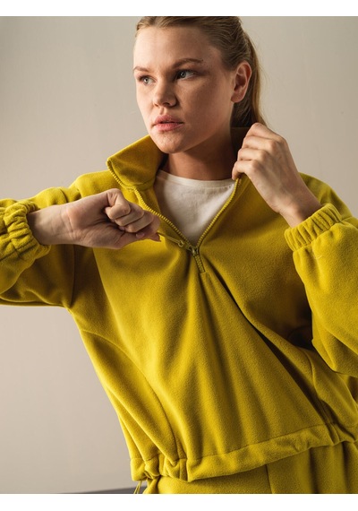 Xint Sarı Oversize Dik Yaka Polar Sweatshirt 400520