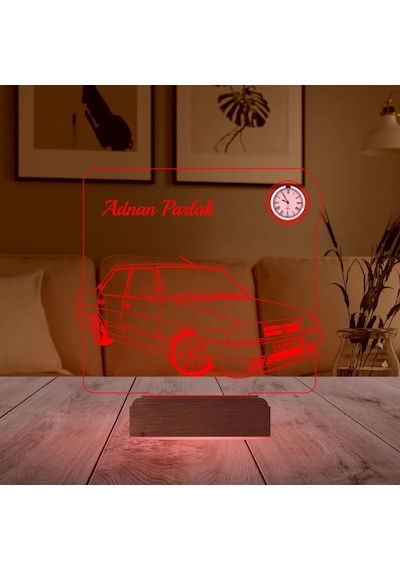 Luvivia Klasik Araba Fiat Tofaş Tofaşk Doğan Şahin Kişiye Özel Metal Saatli 3d Lamba - Masa Gece Lambası Şeffaf