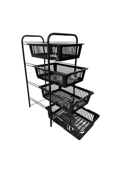 Ece Metal 4 Plastik Raflı Tekerlekli Siyah Sebzelik Meyvelik Organizer