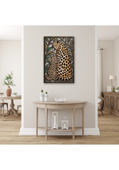 Leopar Anne Ve Yavrusu Metal Tablo 52x80 Cm Çok Renkli