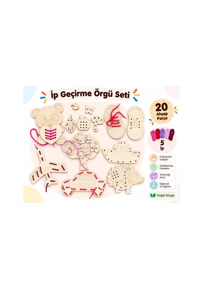 Eğitici Ahşap Ip Geçirme Örgü Seti 25 Parça Montessori El Kası Geliştirme