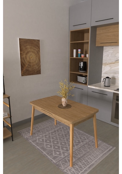Vilinze Avanos Ahşap Açılır Kapanır Mdf Mutfak Masası - 70x120+30 Cm Naturel
