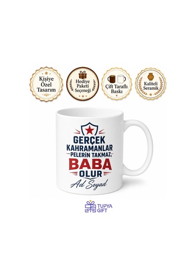 İsme Özel Süper Baba Yazılı Baskılı Kupa Bardak Babalar Günü Hediye Beyaz / Çok Renkli