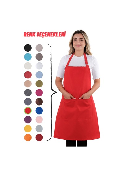 Sevilya Simple Ayar Askılı Mutfak Önlüğü Kırmızı